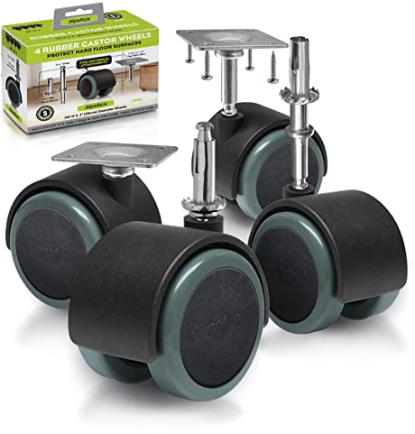 Slipstick CB681 Floor Protector Rubber Castor Wheels (Set of 4 with Hardware) 50 mm Casters with Stem or Top Plate Mounting Options