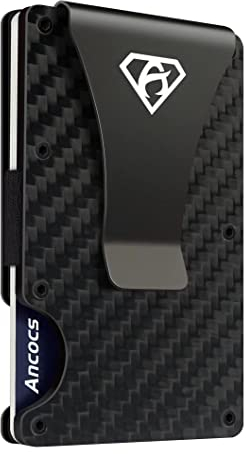 Ancocs Carbon Fiber Credit Card Holder with Metal Money Clip -NFC RFID Blocking Slim Metal Wallet Purse for Men (2021 New)