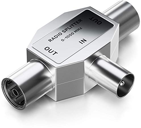 deleyCON Antennen-Verteiler T-Kupplung Zweigeräte-Verteiler für Radio T-Adapter Koax-Kupplung 2X Koax-Buchse Silber