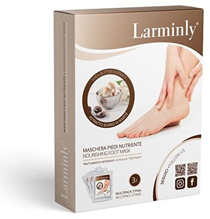 Larminly Feuchtigkeitsspendende Fußmaske zur Behandlung von trockenen, rissigen Füßen, Hornhaut und Hornhaut, 3 Paar.