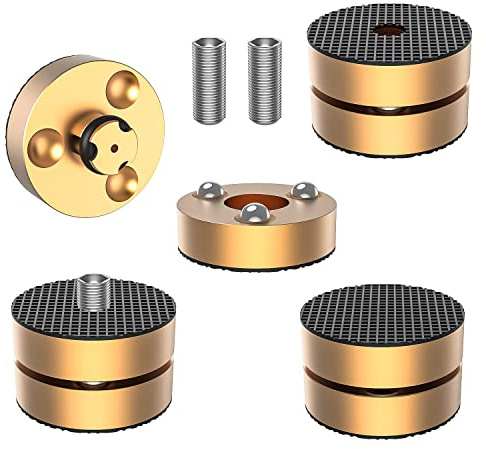 Tertullus Set med 4 högtalarfötter resonans-dämpare aluminiumfötter ljud-dämpare stötdämpare stötdämpare med stötdämpande pärla för högtalare och enheter (IF4023G-guld)