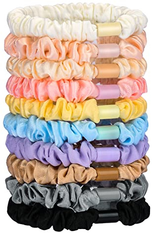 JessLab Scrunchies i Silke och Satin, 10-pack Hårsnoddar Mjuka Elastiska Hårband för Kvinnor och Flickor, Flerfärgade, 5,5 cm i Diameter