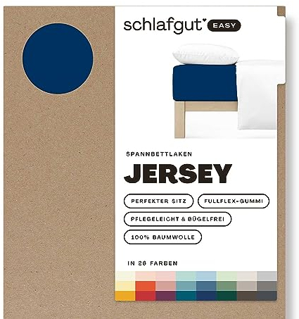 Schlafgut Easy Jersey Spannbettlaken 180x200 bis 200x200 Blue Deep, Spannbetttuch aus 100% Baumwolle