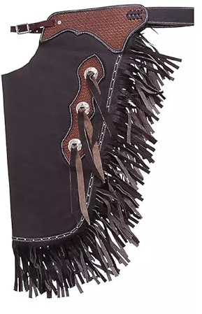 Chaps Western Chinks in pelle su misura per uomini, donne e bambini, tessuto fatto a mano, con bulloni, da equitazione, marrone (grande)