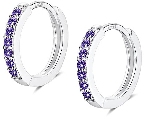 EPIRORA Silver Hoop Earrings for Women, Sterling Silver Small Huggie Hoop Earrings | Hypoallergenic Amethyst Cubic Zirconia Hoops Earrings Jewellery Gifts for Girls Birthday Wedding