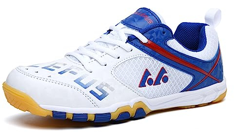 NGARY Männer Frauen Badminton Schuhe Mesh Tennis Squash Schuhe Turnschuhe für Hallenplätze für Tischtennis Pickleball Volleyball Racketball,Weiß,41 EU