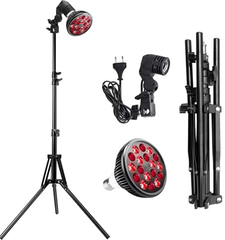 Wolezek LED Red Light Lamp with Stand, Adjustable Tripod 15-61, 18 LEDs 660nm & 850nm Combo, E26 Standard Socket, Aluminium Shell, Black