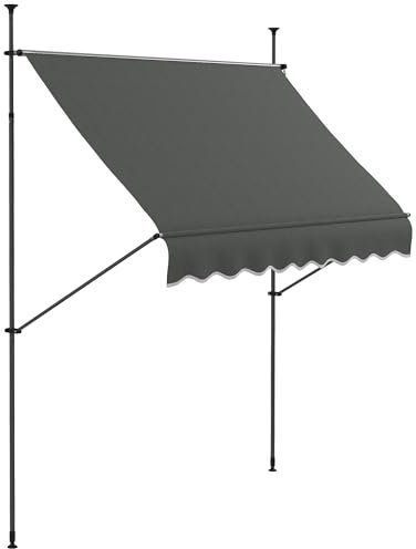Outsunny 2.5 x 1.2m Free Standing Retractable Awning, Non-Screw Patio Sun Shade Shelter with Support Pole Stand and UV Resistant Fabric, for Window, Door, Porch, Deck, Dark Grey