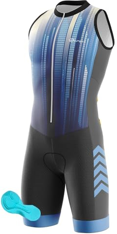 Triathlon Anzug Herren - 2024 Einteiliges Radtrikot - Trisuit Einteiler – Triathlonanzug - Triathlon Einteiler Kurz - 3Taschen für Wettkampf Run, Cycle, Swim (P9,L)