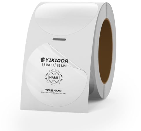 YIKIADA Etiquetas Térmicas de Puntos Transparentes de Vinilo 38 mm Adhesivos de Dirección en Rollo Adhesivos de Impresora Impermeables para Logo Código de Barras Código QR Inventario 300 piezas
