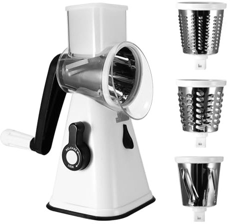 Miawtro Cheese Grater, Manual Cheese Grater Rotary with Three Stainless Steel Drum Blades Red, Rotary Cheese Graters with Strong Suction Base for Shredding Slicing, Grinding