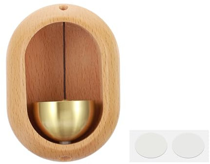 PATIKIL Sonnette de Commerçant, Carillon de Porte en Bois à Suspendre, Sonnette de Porte Magnétique, Clochettes, Sonnette en Métal avec Autocollant pour Ouverture de Porte, Beige, Ovale