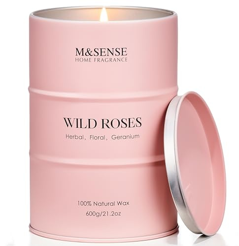 M&SENSE Wilde Rose große Duftkerze im Glas mit 130 Std langem Brenndauer 600g Sojawachskerze schöne Weihnachtskerze für Frauen Heim Deko Non Toxic
