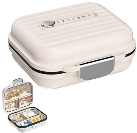 SULIUDAJI 1 Pezzo Porta Medicine da Viaggio，Confezione Organizer per Pillole da Viaggio, 7 Scomparti, per Borsa Tascabile Portatile per medicine e Vitamine- Beige