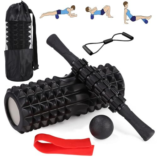 Zaxiva 5-in-1 Massage Set, Hochdichte Faszienrolle Wirbelsäule, Massageroller, Massageball, Spanner, Widerstandsband für Tiefenmuskelmassage, Fitnessübungen für den Ganzen Körper Pilates Set