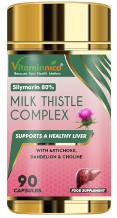 Vitaminnica Milk Thistle Complex | 80% Silymarin | High Strength Complex with Artichoke, Dandelion Root and Choline | 90 Capsules | 100% Vegan Supplement