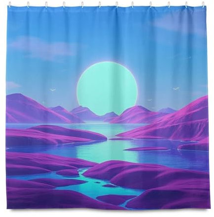 miaozhen Tenda da doccia alta impermeabile da 182 x 182 cm con gancio luna infantile viola blu sfumato tenda in poliestere lavabile standard tende da doccia per camera doccia argollas para cortinas