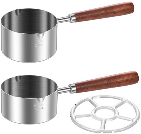 125 ml + 250 ml olla de leche para inducción, olla de leche portátil de acero inoxidable con fogón, olla pequeña con diseño de mango largo, olla pequeña equipada con vertedor, para cocinar leche