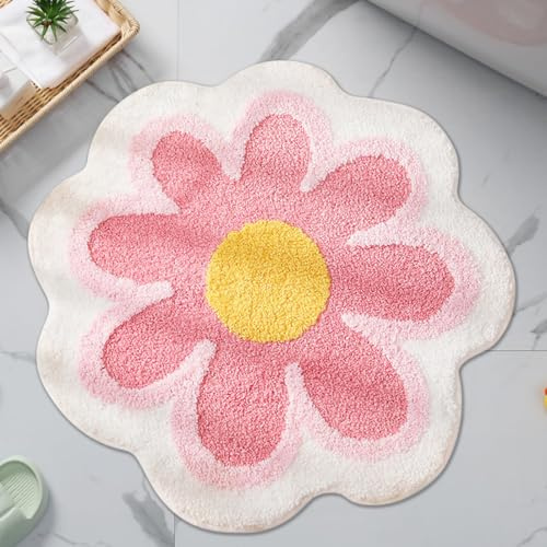 Yuragim Badrumsmatta Ø 40 cm Blommor Mjuk Halkfri Rosa Badrumsmatta Duschmatta Absorberande Dörrmatta Matta För Badrum Kök Vardagsrum