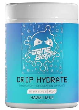 Gene Blast Drip Hydrate Electrolyte Drink Powder for Hydration – Triple Salt Complex with Coconut Water & Taurine – 60 Servings (Blue Hawaii)