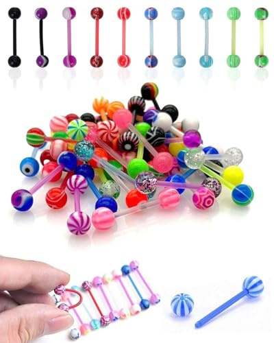 HUVZOR 50 Pezzi Orecchini Piercing,16mm 14G piercing capezzolo,Piercing a barretta,piercing lingua,Piercing Lingua Anelli Dritto Barbell,Barre per piercing alla lingua in plastica flessibile