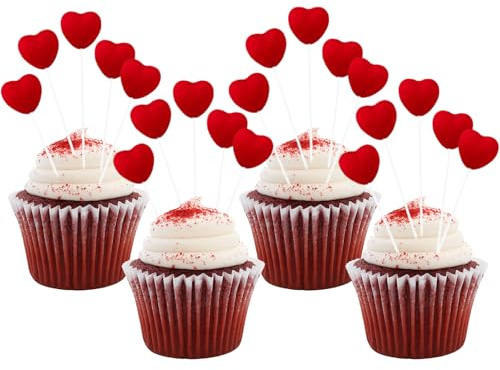 Topper Cupcake Cuore 3D, Decorazioni Torta San Valentino, Topper Cuore Rosso per Cupcake, Dessert, Compleanno, Matrimonio (A)