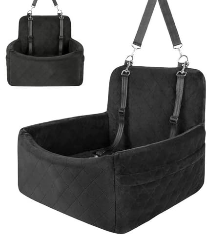 Siège auto portable pour petit chien de moins de 10 kg, avec 2 ceintures de sécurité, amovible, lavable, coussin de voiture pour banquette arrière, siège avant pour les voyages et la maison