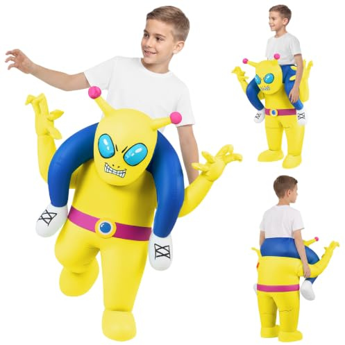 AYBUY Uppblåsbar alien-kostym, grön, uppblåsbar utomjordingsdräkt, för Halloween, karneval, cosplay-outfit, uppblåsningssystem ingår