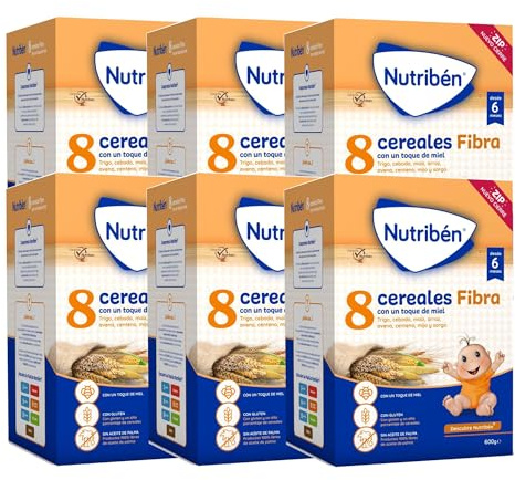 Nutribén Papilla 8 Cereales Papilla Instantanea de Cereales, 600g, Miel Fibra