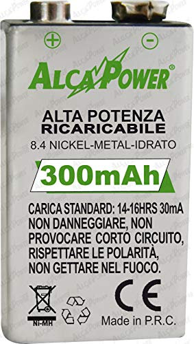 Set di 4 Batterie Pile Ricaricabili Ni-MH da 9V Quadro - Alta Capacità 300mAh