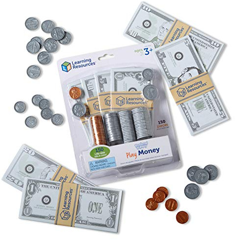 Learning Resources Pretend Play Money - Math Manipulatives For Kids, Kids Bank, Plastic Coins, Cash Register, Toddler , Homeschool Supplies, Fine Motor Skills, Teaching Set Manipulatives