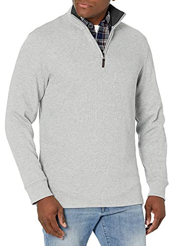 Amazon Essentials Herren Pullover mit Viertelreißverschluss, Französischer Rippstrick, Hellgrau Meliert, XL
