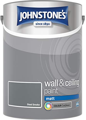 Johnstone's - Wall & Ceiling Paint - STEEL SMOKE - Matt Finish - Emulsion Paint - Fantastic Coverage - Easy to Apply - Dry in 1-2 Hours - 12m2 Coverage per Litre - 5L