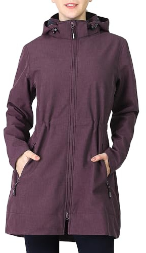 Outdoor Ventures Women's Softshell Jacket with Removable Hood Fleece Lined Windbreaker Insulated Long Warm Rain Jacket
