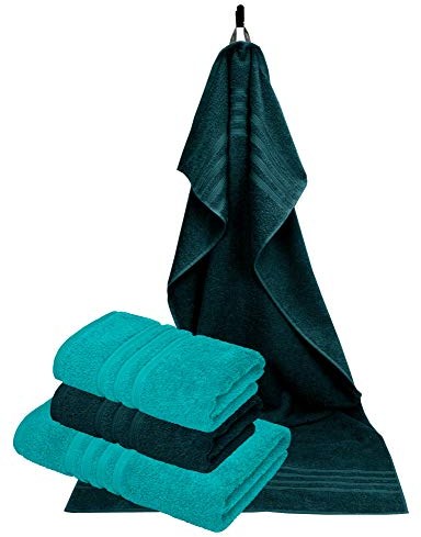 Lashuma Frottee Handtücher Set 4er Pack Grün Nautic - Opal, London Handtücher, 2 STK. 50x100 cm - 2 STK. 70X140