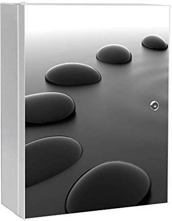 banjado Medizinschrank abschliessbar mit Motiv Schwarze Steine 35x46x15cm - großer Arzneischrank für die Hausapotheke - Medikamentenschrank aus Metall zur Medikamenten Aufbewahrung