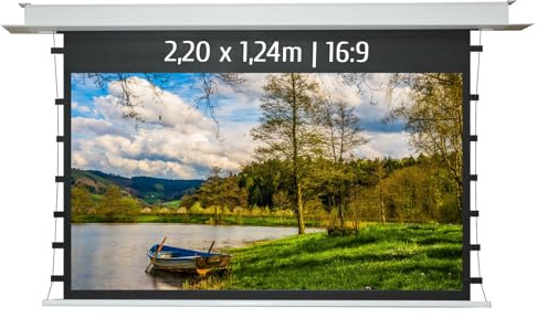KIMEX 048-5013W Schermo di proiezione da incasso motorizzato tensionato 2,20 x 1,24 m - Formato 16:9 - Funzionalità Wi-Fi integrata