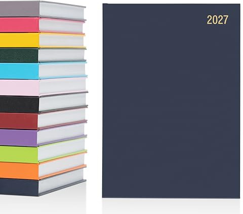 evelay Agenda 2025, A5, página por día, delgada, 2 páginas por día, tapa dura, año completo, calendario diario, marcador de cinta, color azul marino, (idioma español no garantizado)