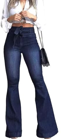 KDF High Waisted Flare Jeans for Women Bell Bottom Jeans with Belt for Women Stretch Wide Leg Jeans