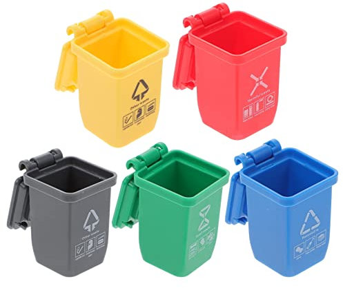 SAFIGLE 5 StüCk Mini Mülleimer -Mini-Spielzeugfahrzeuge Die Müllwagen Sortieren Mülltonnen - Müll Sortierbehälter Mülltonnenspielzeug für Puppenhaus Dekoration Und Spielszene