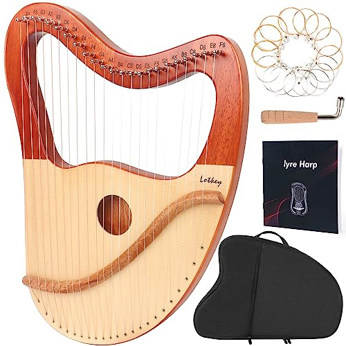 LOTKEY Lyre Harp，23 Metal Strings Harp Mahogany Body and Solid Spruce Board Lyre Harp with Tuning Wrench, Extract Strings, Manual and Gig Bag