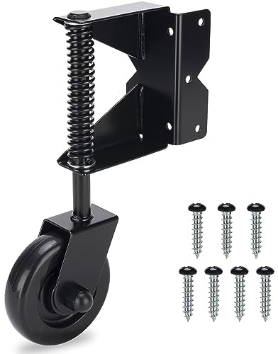 Heavy Duty Wooden Fence Gate Caster - 360 Degree Swivel Outdoor Swing or Rolling Gate Support Wheel Kit, 4-1/2 Inch, 220 Lbs Capacity, Black (Left)