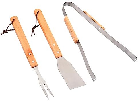 Juego de utensilios para barbacoa, juego de herramientas para barbacoa con pinzas de barbacoa, juego de cubiertos para barbacoa con mangos de madera, adecuado para barbacoas, reuniones familiares