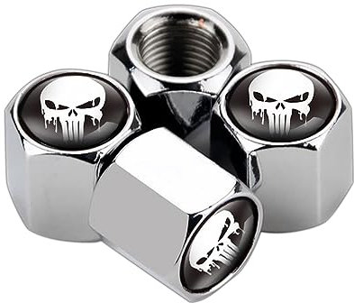 Confezione da 4 tappi per valvole pneumatici auto, a forma di teschio, ermetici e antipolvere, universali, per auto, camion, biciclette (argento)