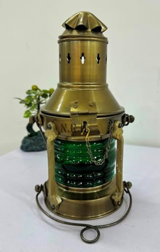 Lanterna a olio con vetro verde, lanterna decorativa da appendere, lampada a forma di nave marina, lanterna, lanterna rustica, vintage, decorazione per la casa