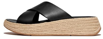 Fitflop Damen F-Mode Espadrille Leather Flatform Cross Slides Schiebe-Sandalen, Schwarz, 41 EU