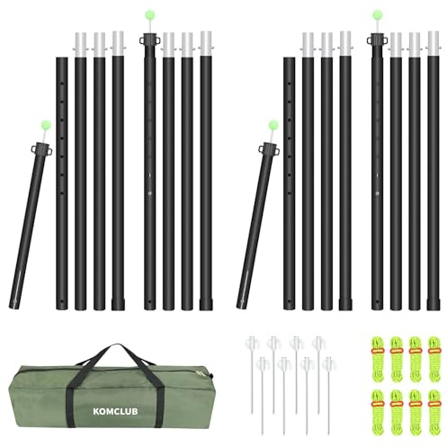 KOMCLUB Tarp Poles Telescoping Tent Poles Replacement Canopy Adjustable Aluminum Rods Camping Accessories Heavy Duty Pole Thicker Lightweight for Hiking Awning Backpacking+Tent Stakes+Reflective Ropes