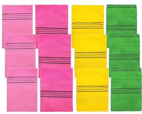 Visxcnu 12 Stück, Koreanische Peeling-Handschuhe, Körperpeeling-Handschuh, bunt, wiederverwendbar, Bade-Waschlappen, Italien-Handtuch für Tiefenreinigung, abgestorbene und trockene Hautzellen