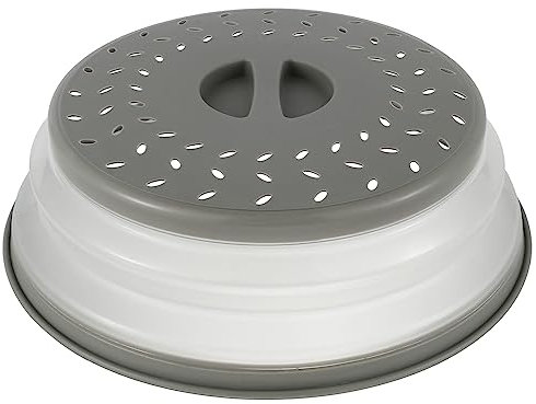Collapsible Microwave Cover for Food Microwave Splatter Cover with Grip Handle Multi-Functional Microwave Lid Basket Strainer for Fruit Vegetables Kitchen Cooking 10.5 inch (Grey)