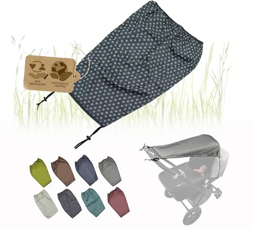 Kinderwagen Sonnensegel UV Schutz 50+ Universal – Baby Sonnenschutz für Babywanne, Verstellbar mit Rollo-Funktion, Windfest & Einfache Montage (Sterne dunkelgrau)